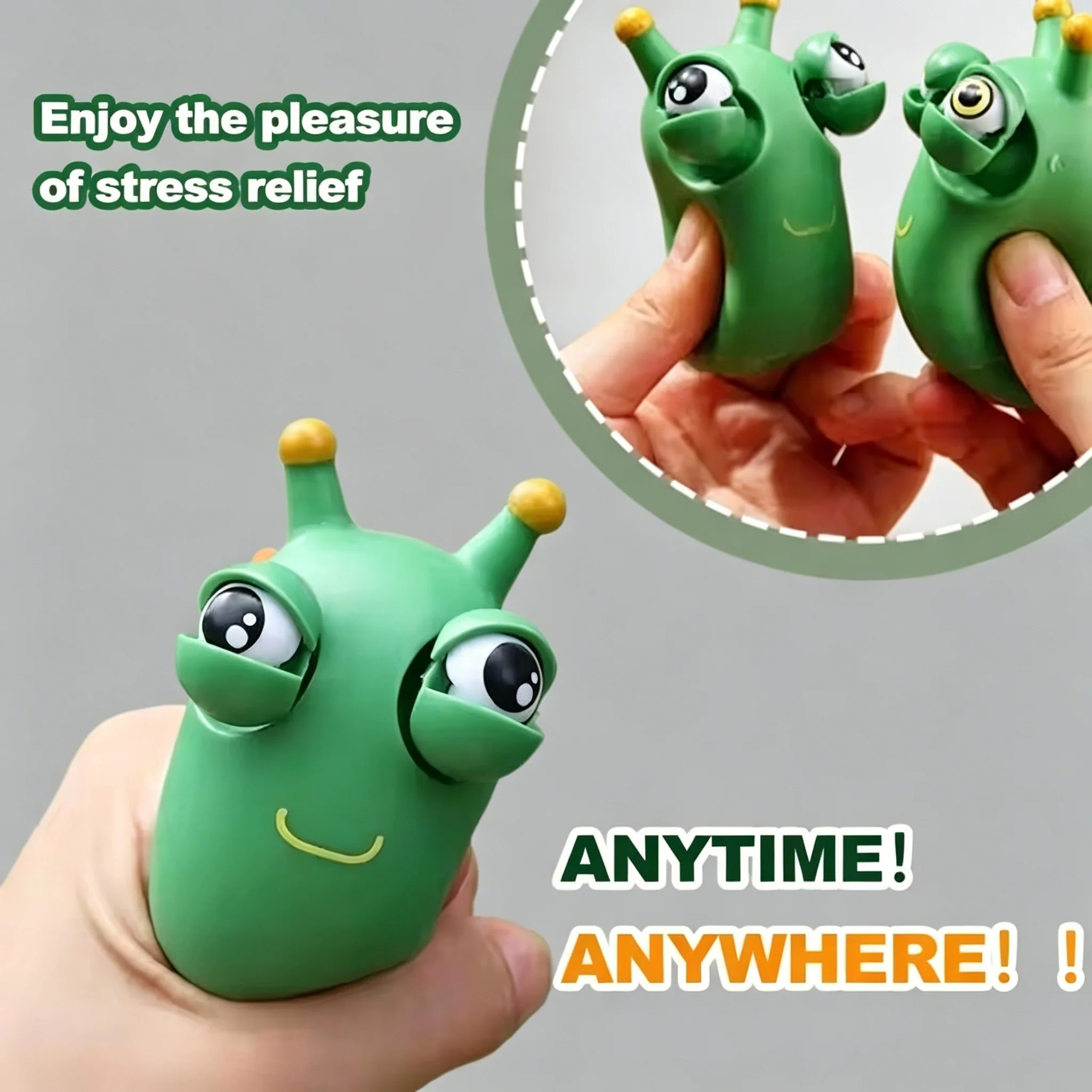 Eyepopping Squeeze Squishy Fidget Toy 1/3Pcs Fun Cute Green Worm Sensory Stress Relief Physics Science Bday Gift Desk Deco Adult