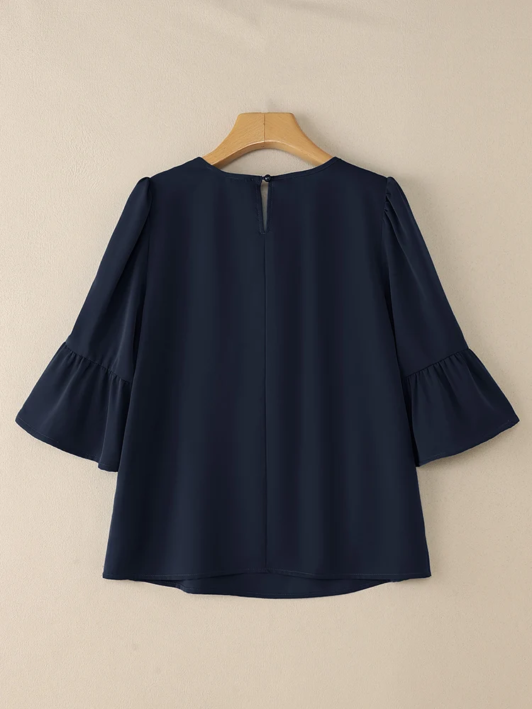 ZANZEA Office Women Blouse Summer Elegant Shirt Women O Neck 3/4 Sleeve Blusas Elegant Solid OL Work Tops Tunic Femme Mujer 2025