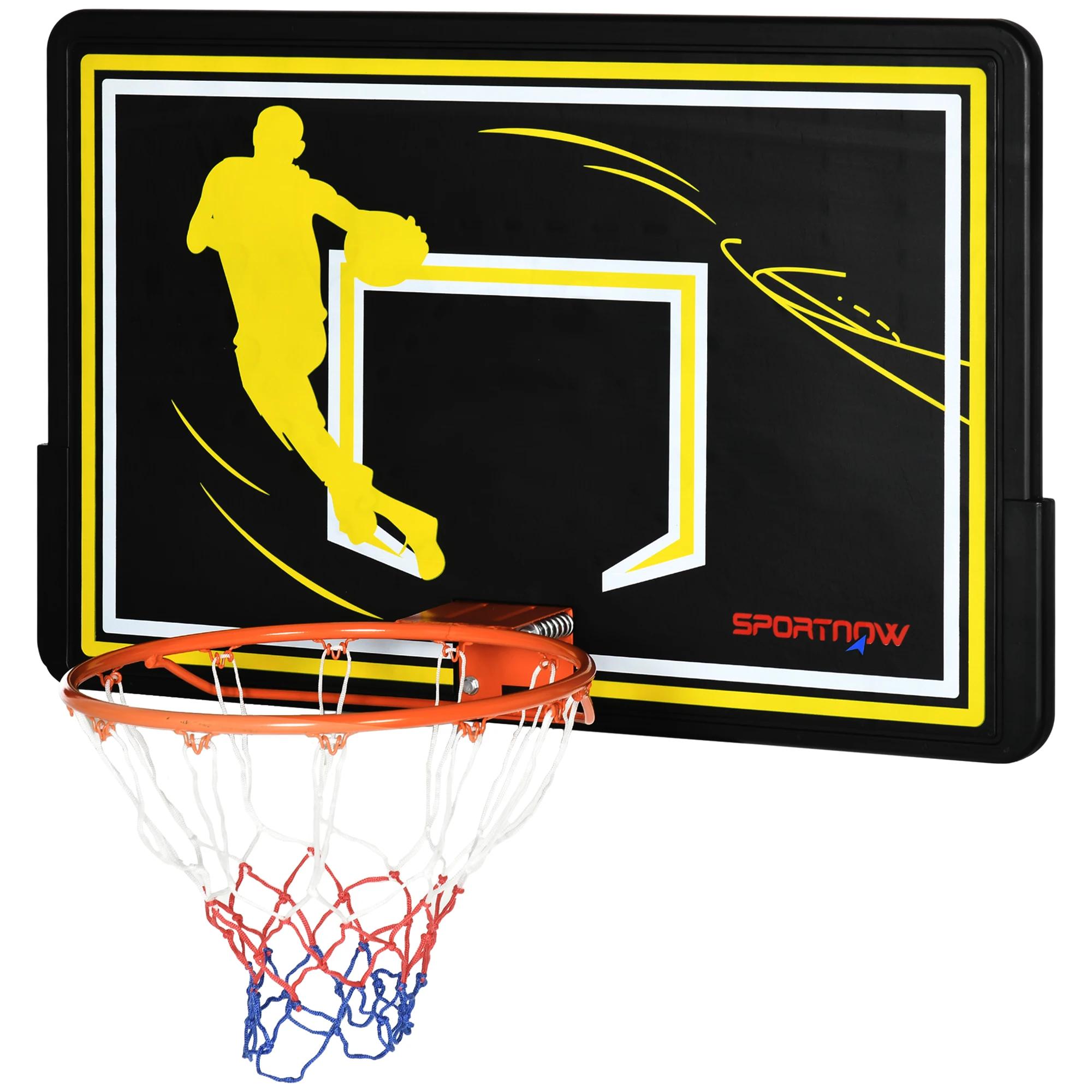 SPORTNOW Basketball Board for Indoor Outdoor Wall Basketball Hoop Basketball Basket for Adults 110x90x70 cm Black and Yellow