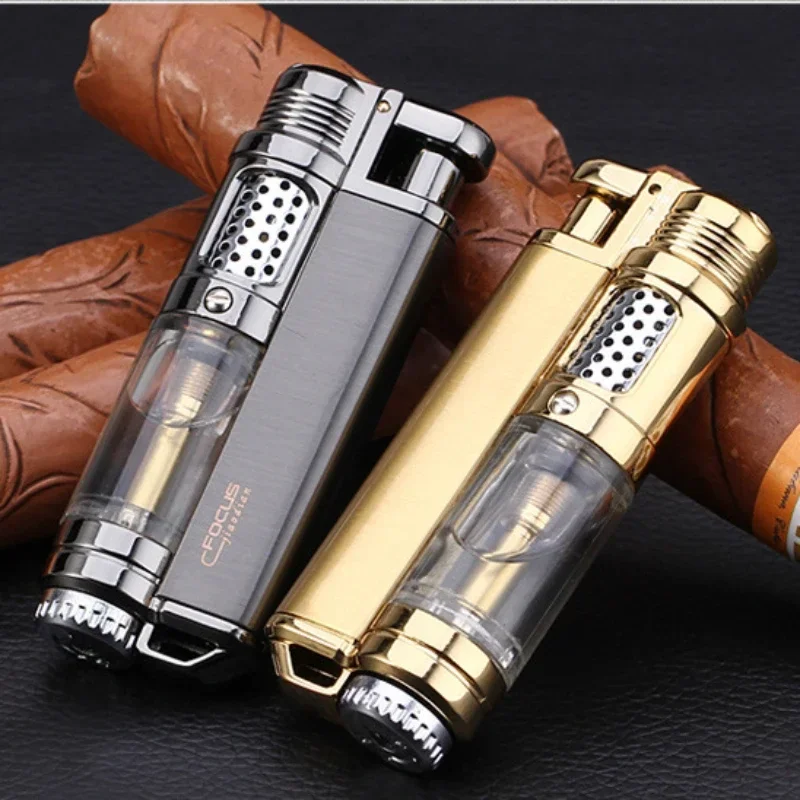 

Metal Durable Windproof Lighters, Transparent Gas Chambers Business Lighters Classic Refilled Butane Lighter Smoking Accessories