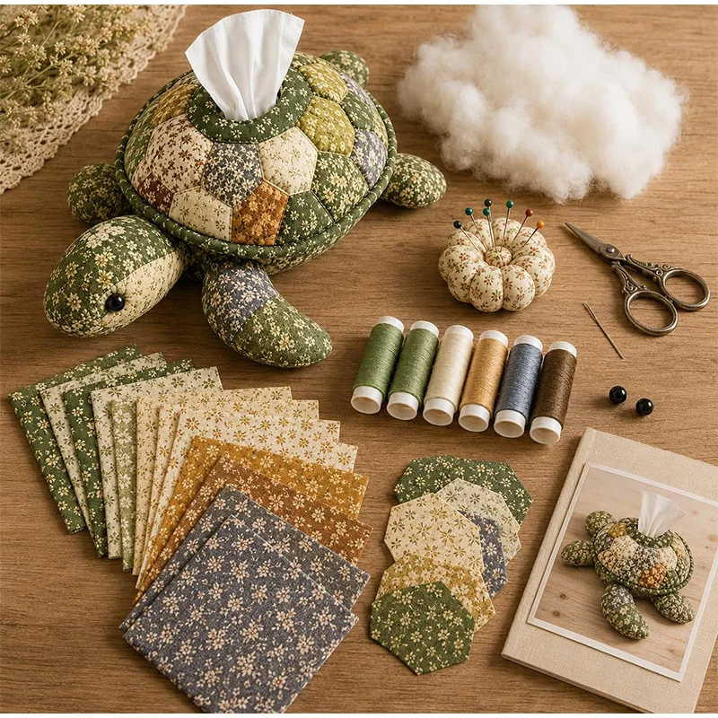 Sea Creature Patchwork Tissue Box DIY Animal Shaped Tissue Box Set Precut Cloth Thread Tool Handmade Napkin Cover Decor Gift