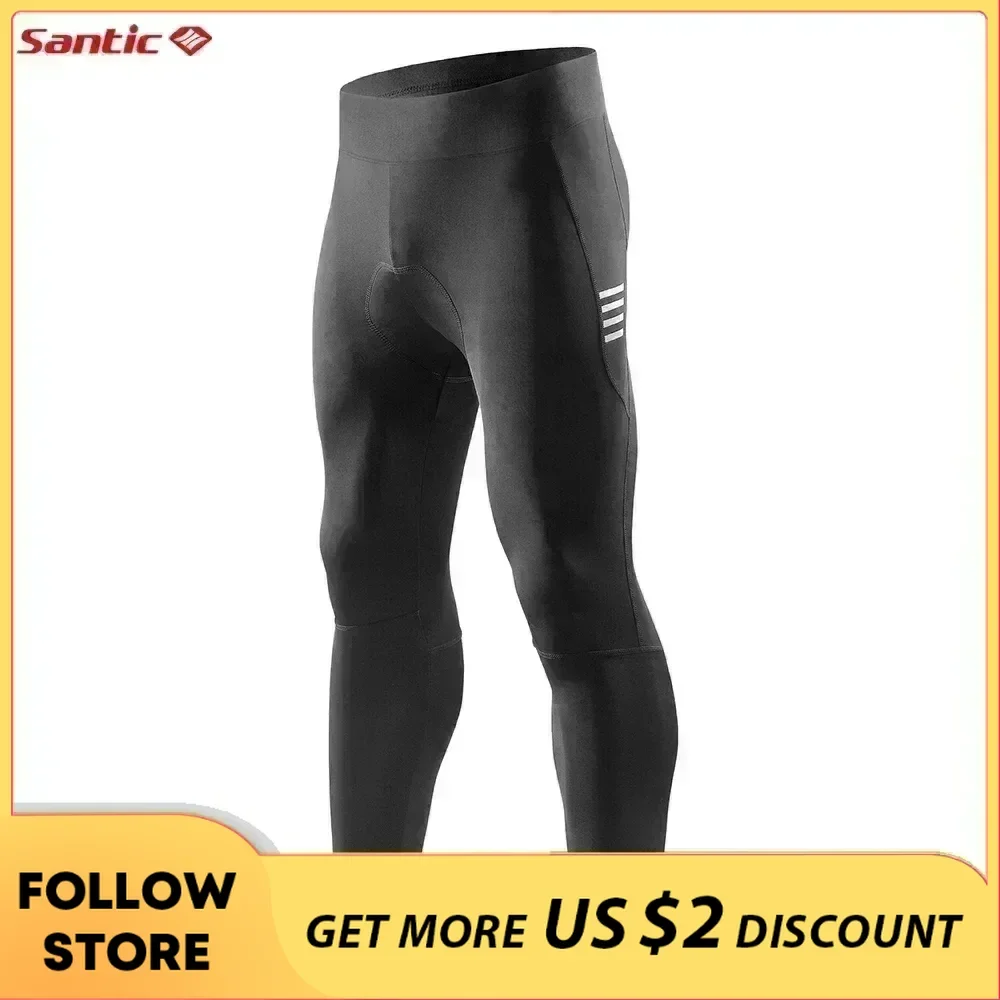 Santic Men\'s Cycling Pants Summer Outdoor Biking Breathable Tights Windproof Reflective MTB Long Pants Sport Trousers Asain Size