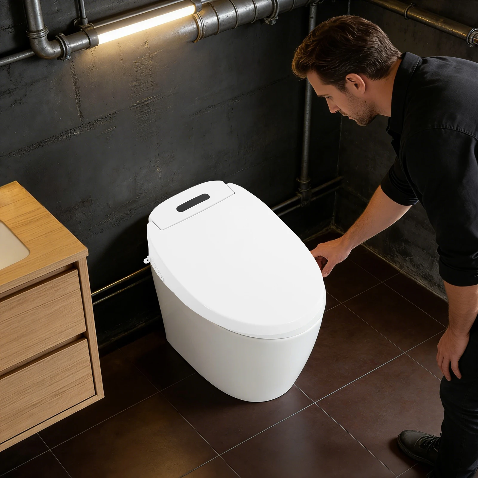 Asiento de inodoro bidé alargado, tapa de inodoro inteligente con control remoto, fácil instalación para renovación de baños domésticos