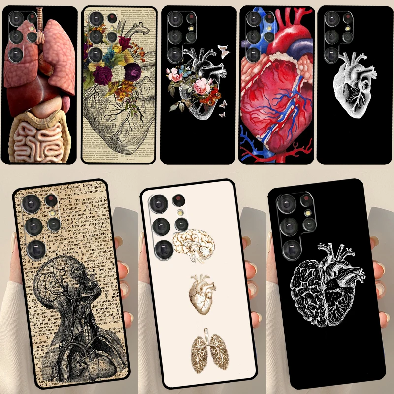 Medical Human Organs Heart Art Case For Samsung Galaxy S23 S22 S21 Ultra S20 FE Note 20 Ultra S8 S9 S10 Note 10 Plus Cover