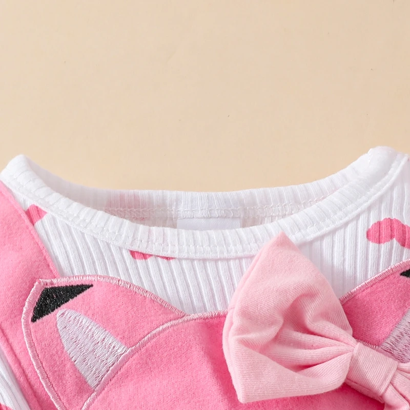 Newborn Toddler Baby Girls Fall Outfits Heart Print Bear Fox Embroidered Romper Dress Long Sleeve Ruffle Jumpsuit