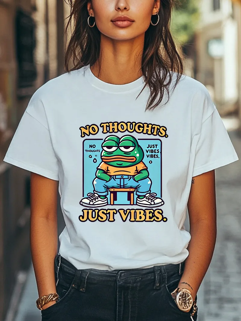 

Funny 'No Thoughts, Just Vibes' Frog T-Shirt Meme Men Women Unisex T-Shirt