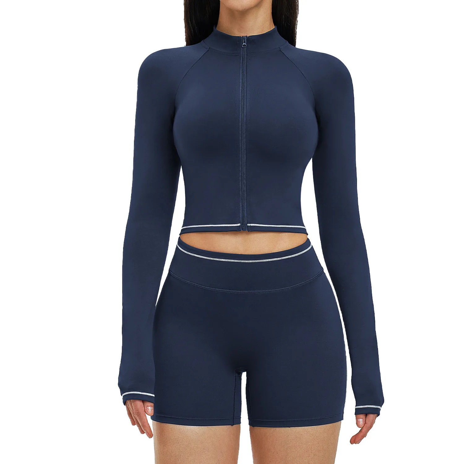 

Комплект для йоги Maxdutti Color Blocking Nude: ветрозащитная куртка на молнии с воротником-стойкой и брюки для бега и фитнеса на открытом воздухе