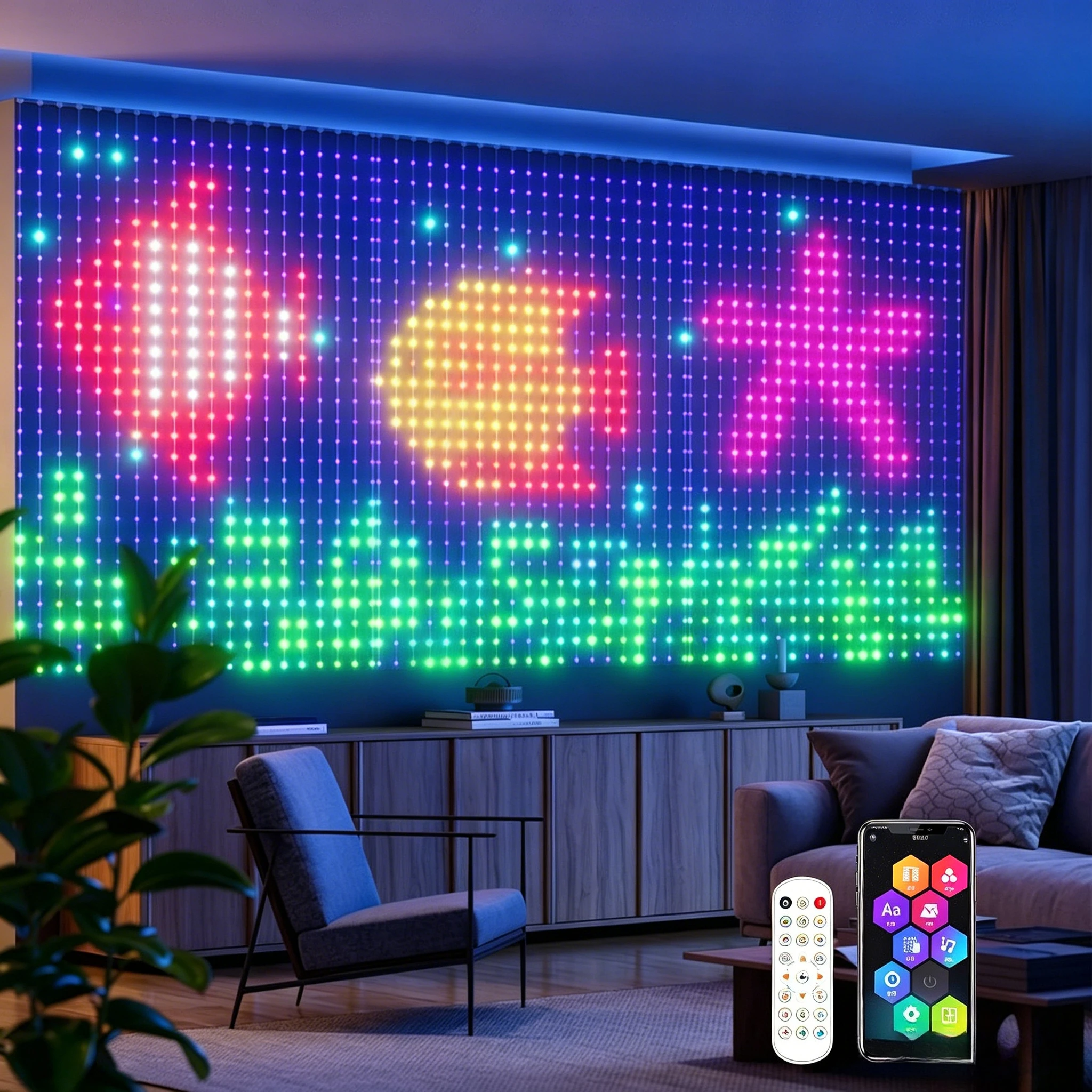 USB Led Smart Curtain Lights Bluetooth App Led String RGB Fairy Lights DIY Music Lights Party Window Curtain Bedroom Decoration