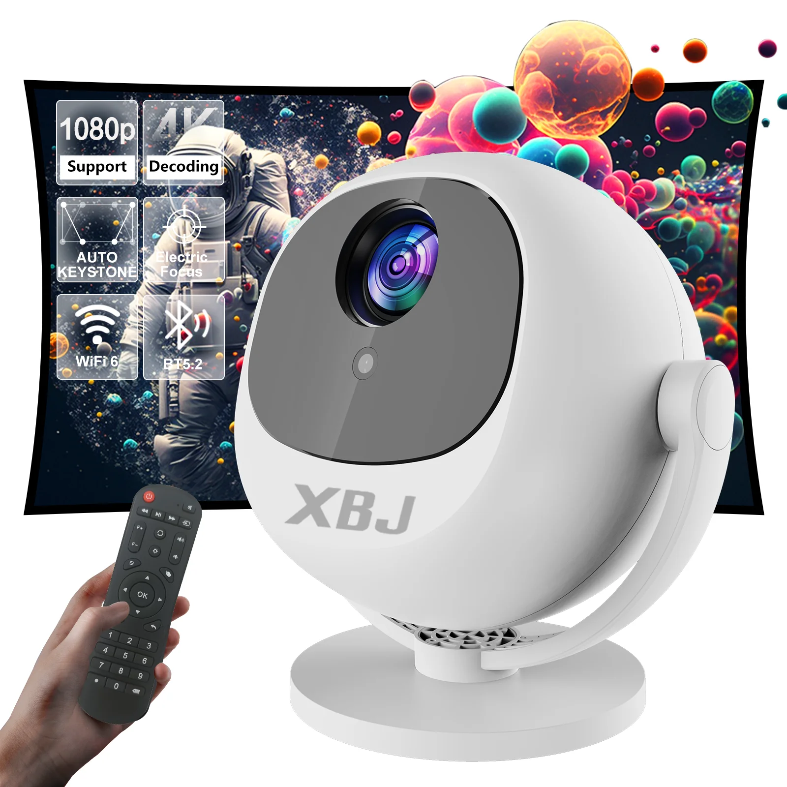 XBJ SMART LCD PROJECTOR｜プロジェクター XBJ Home Theater 4K Spherical Projector,Android WiFi 6 BT 5.0 Auto