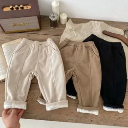 1-6Y MILANCEL Winter Warm Kids Pants Fur Lining Corduroy Fleece Boys Trousers Outerwear Clothing