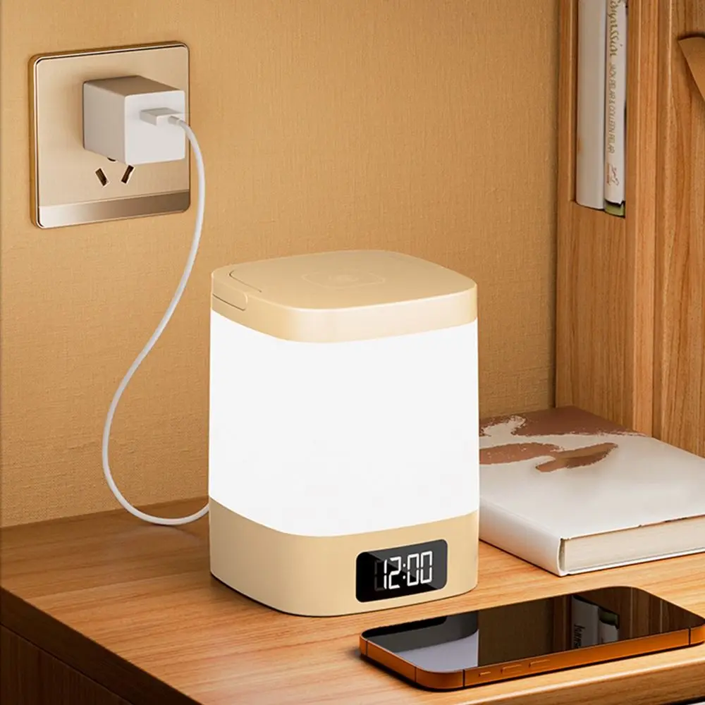 Portable Touch LED Night Light Time Display Dimmable Light Clock Night Light Wireless Remote Control Desk Lamp Bedroom Lighting