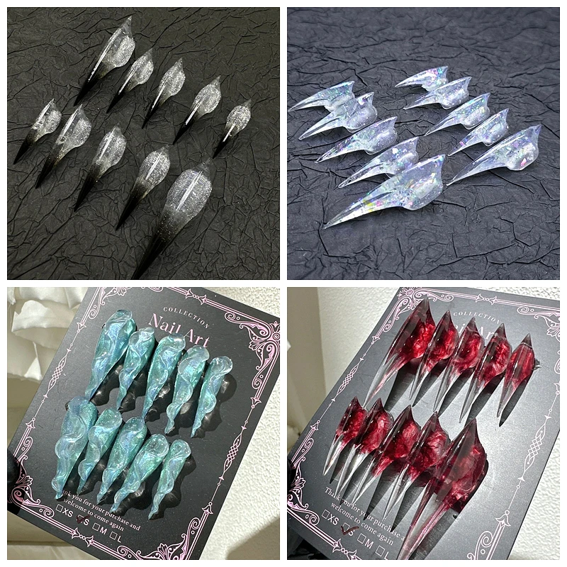 

Ручная работа, 10 шт., длинные когти дракона, зверя, толстые когти в форме орла, накладные ногти с клеем, акриловые накладные ногти, принадлежности