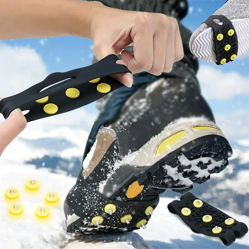 1Pair 5-Stud Snow Ice Claw Cleats Shoes Cover Anti Slip Ice Gripper Winter Climbing Crampon Cleats Outdoor Shoes Boots Cover