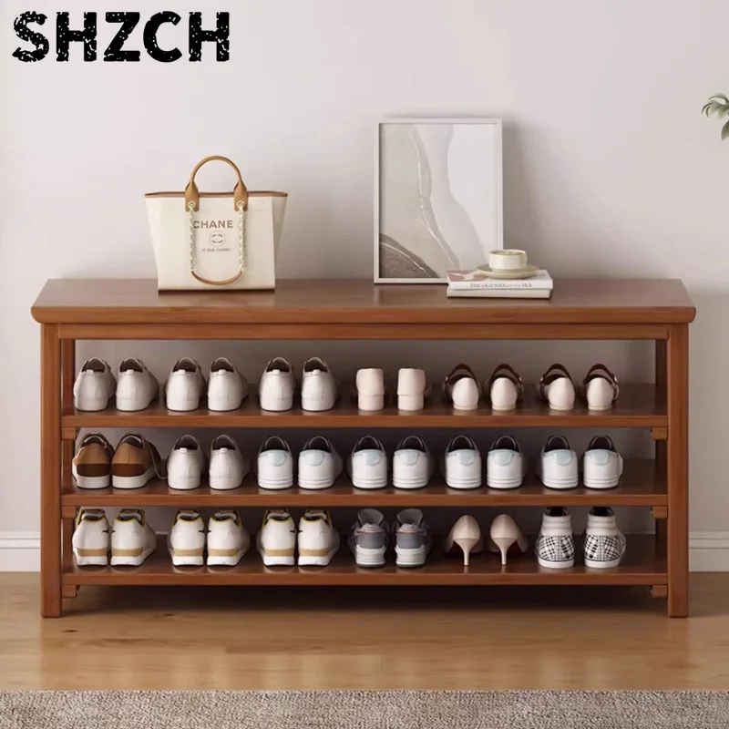 Bamboo Shoe Bench with Storage Entryway Seating Stool for Hallway Child-Friendly Shoe Rack Quick Assembly Home Furniture