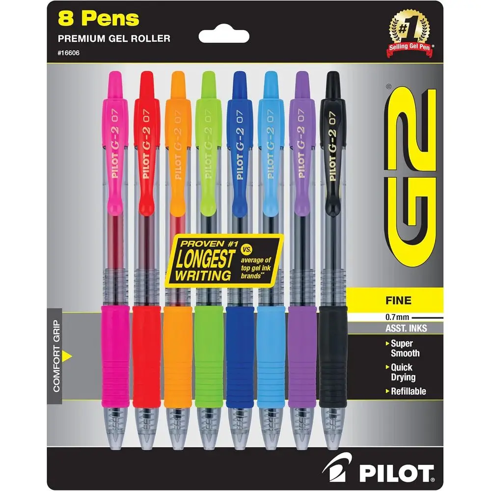 

G2 Premium Reillable And Retractable Gel Ink Pens, ine Point (0.7mm), 8 Col, 8 Count (16606)