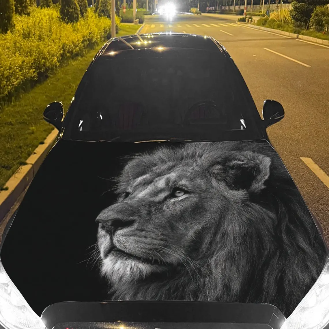 Car Decals A Lion Delivering Regal Poise And High - Contrast Sophistication In A Bold, Monochrome - Driven Design Car Hood Stick