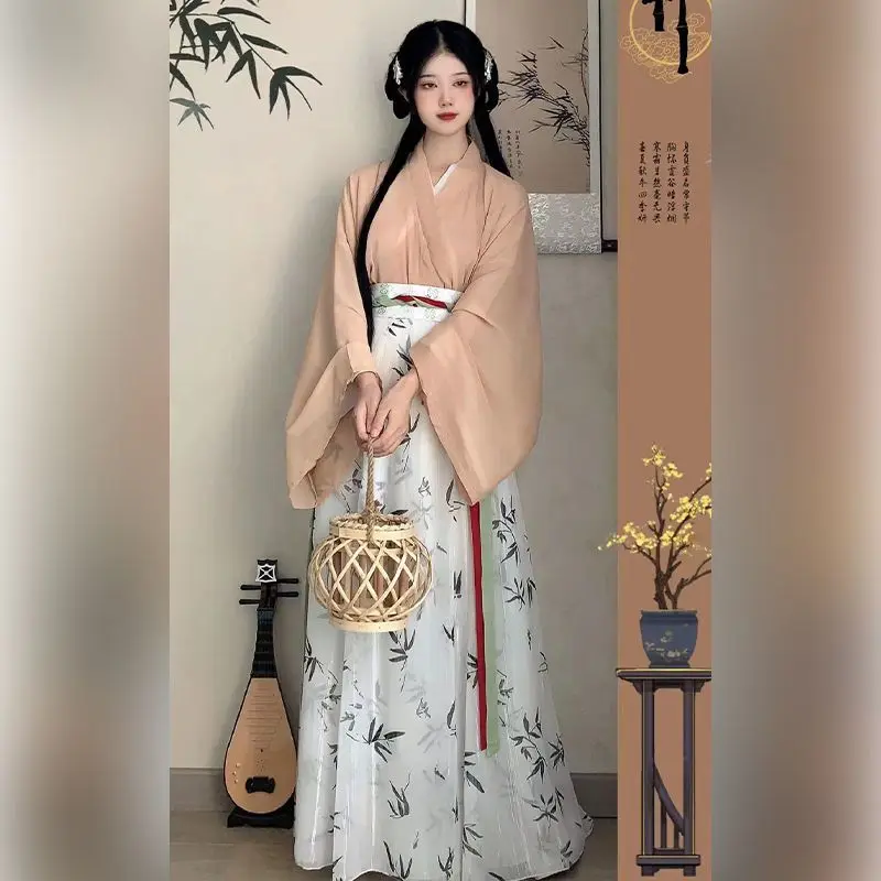 

Original Hanfu Set - Women's Jin Dynasty Style Cross-collar Top + High-waisted One-piece Skirt Traditional Chinese Clothing