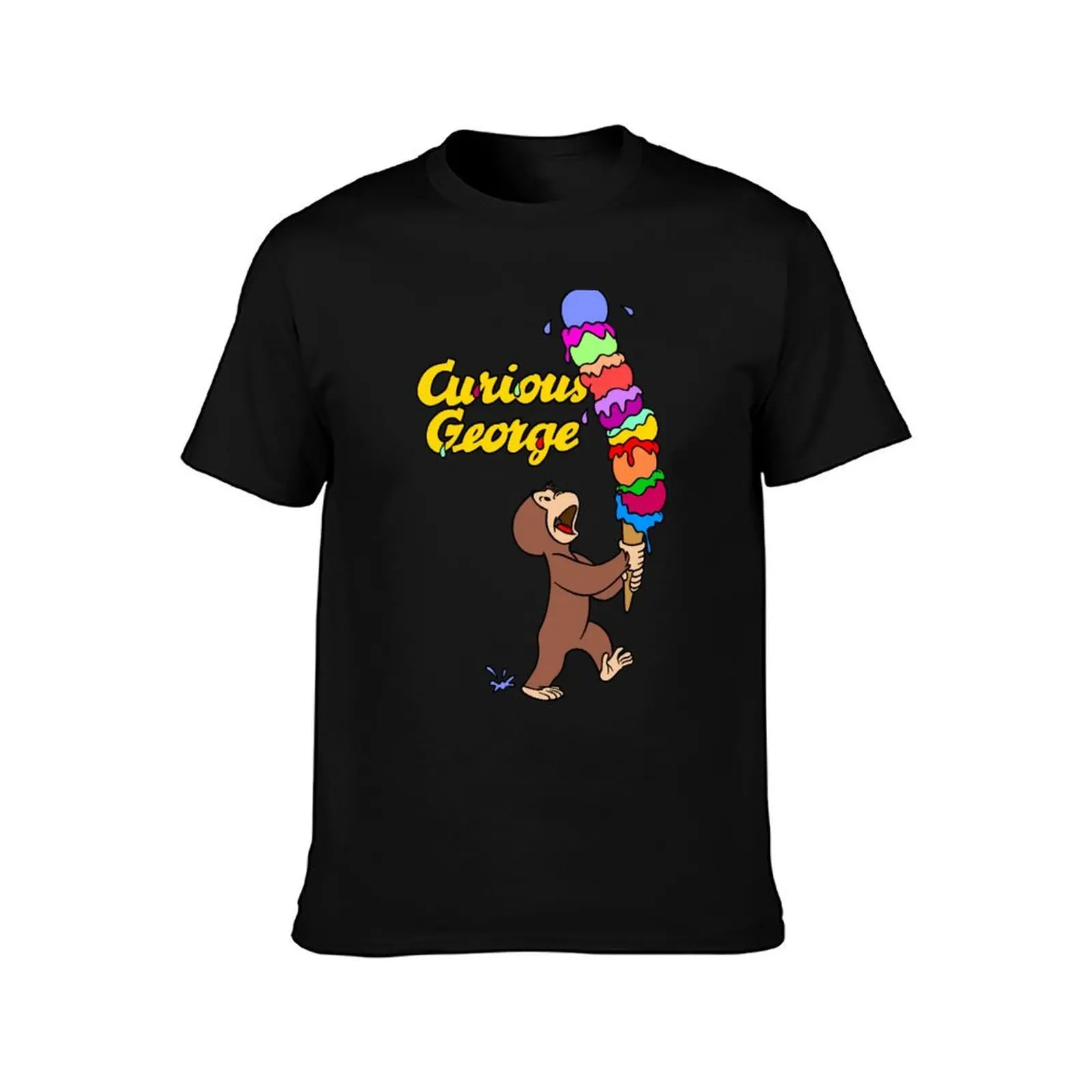 Curious George Has An Ice Cream Treat T-Shirt, Summer Casual Cotton Tee, Oversized Streetwear Tops, Vintage Graphic Print