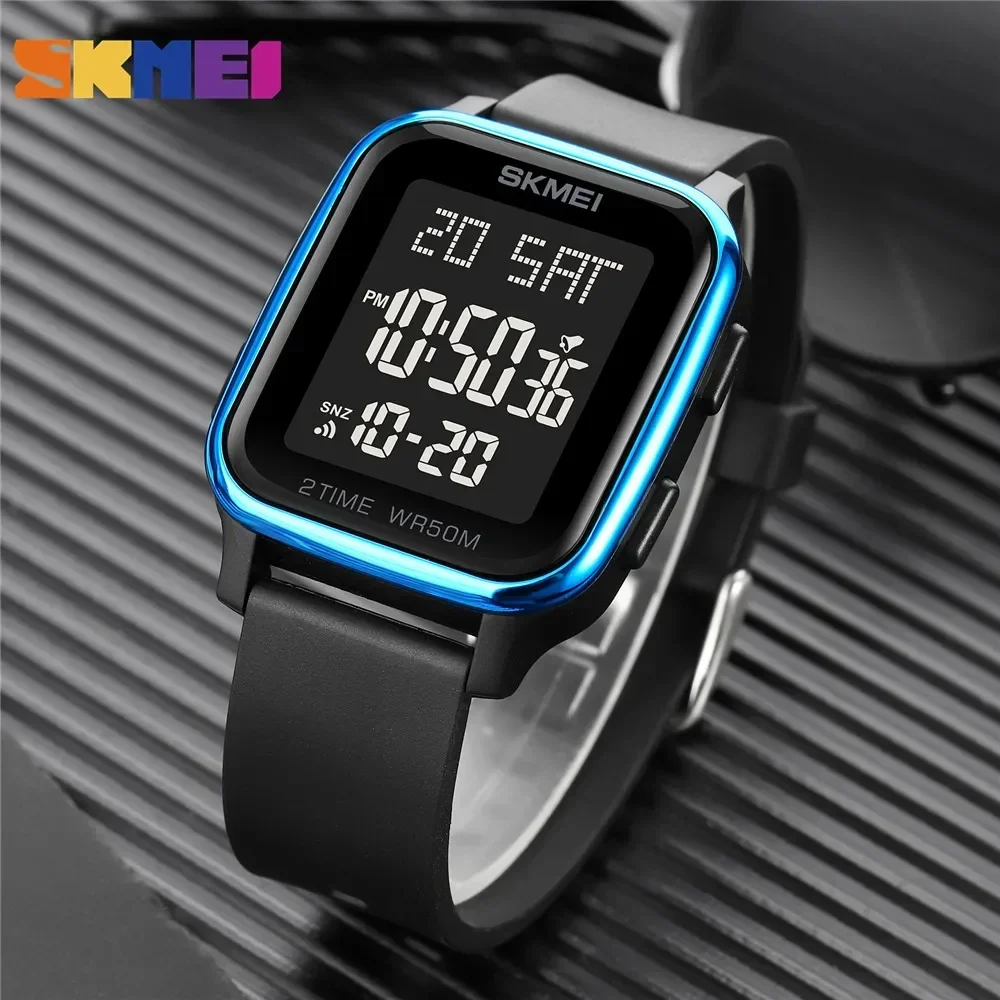 Skmei, relojes de pulsera electrónicos con calendario resistente al agua de 5bar para Hombre, Reloj Digital con luz LED a la moda para Hombre 1858