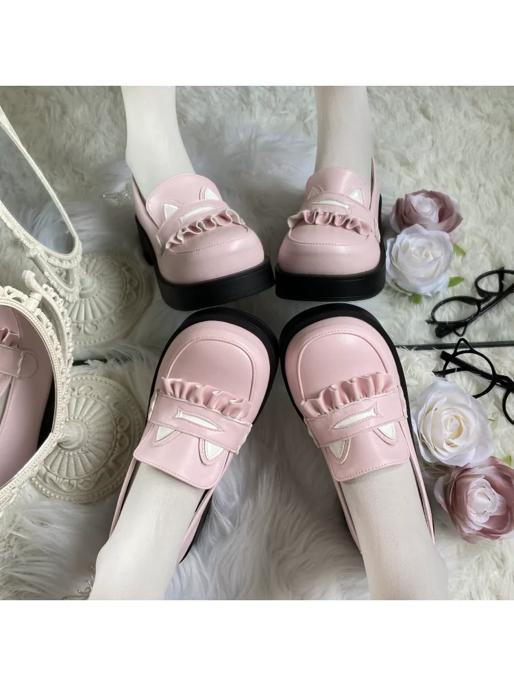 Pink Cat Academy Original Thick Soled Raised Round Head Jk Uniform Shoes Comfortable Student Shoes Lolita Single Shoes