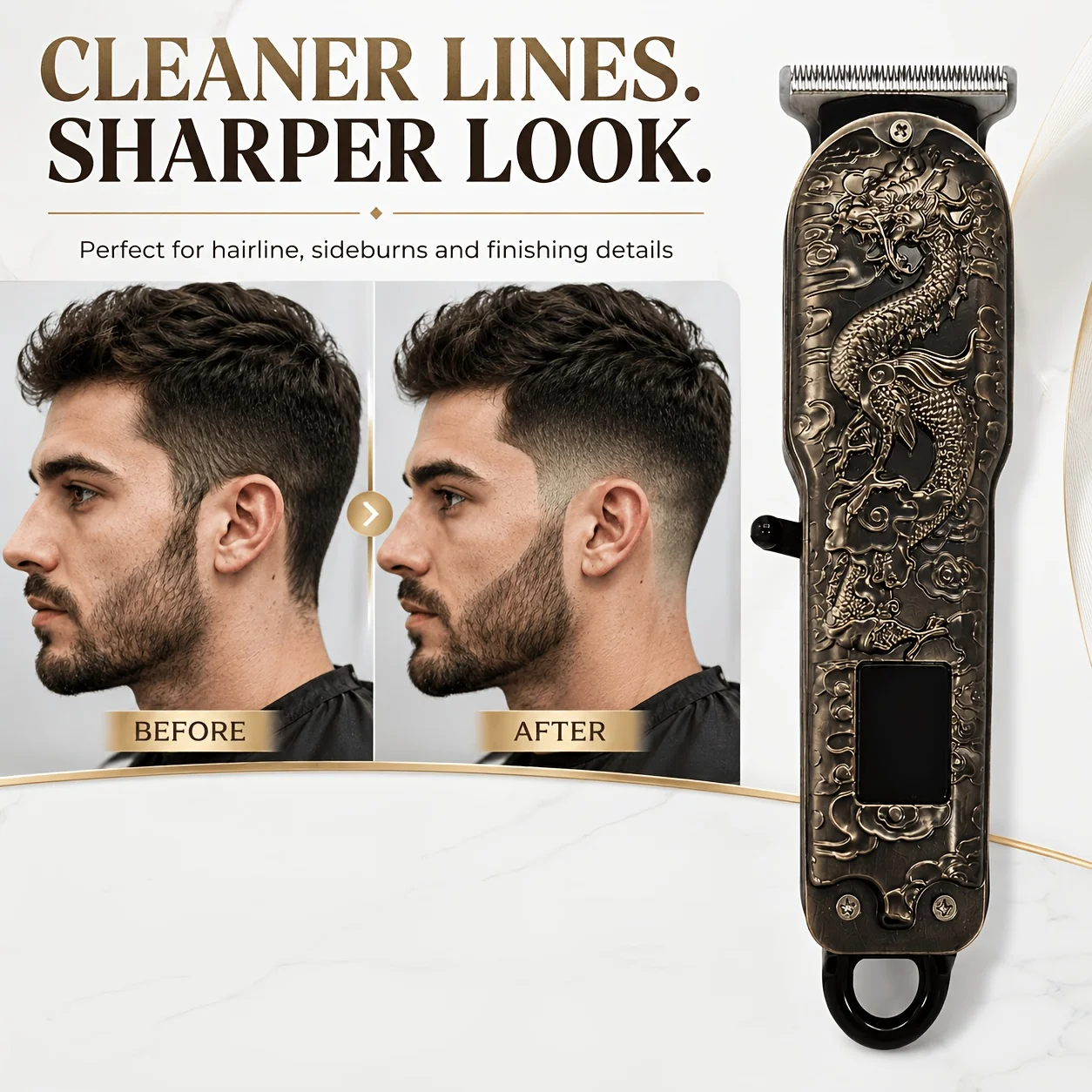Type-C Fast-Charging Electric Hair Clipper with Smart Digital Power Display, Equipped with Four Different Size Guide Combs (1.5mm, 2mm, 3mm, 4mm), Comes with a Dedicated Cleaning Brush, Multi-Color Streamlined Anti-Slip Body, Household Hair Trimmer, Sharp Blade That Doesn'T Get Stuck in Hair, for Men's Sideburn Styling