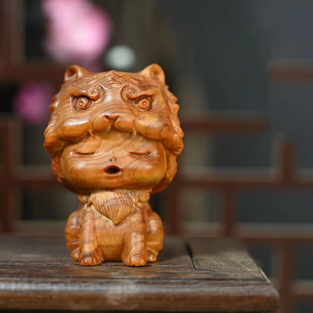 

Tiger Girl Wooden Desktop Decor For Desktop Carved Home Office Small Animal Statue Carved Decor Craft Ornament