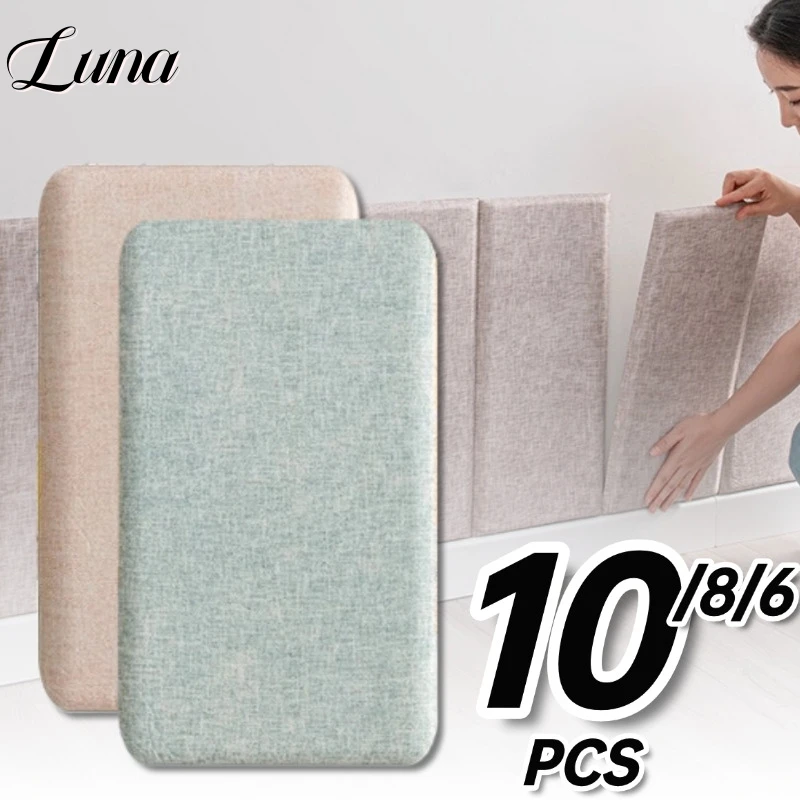 Linen Fabric 3D Wall Sticker Upholstered Anti-Collision Peel and Stick Wall Panel Foam Headboard for Kids Room Wall Decoration