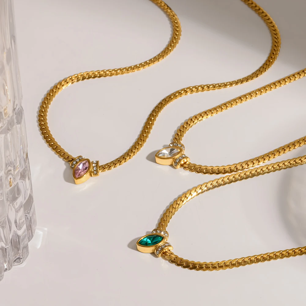 Exquisite glänzende Zirkonia-Anhänger-Halskette aus 316L Edelstahl, trendiger, wasserdichter Schmuck, hochwertige Halskette – Detail 4