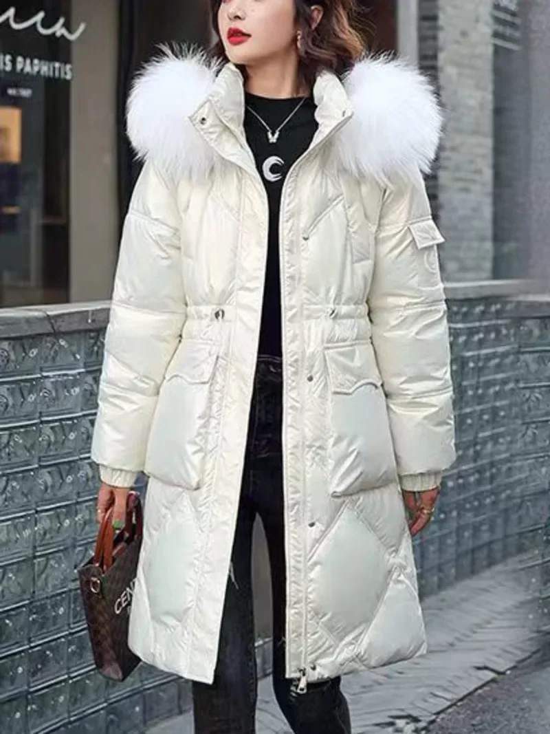 2023 Herfst Winter Capuchon Bontkraag Lange Parka Mujer Dikke Warme Beneden Katoen Gewatteerde Jas Vrouwen Casual Hoodies Jas Vrouwelijke