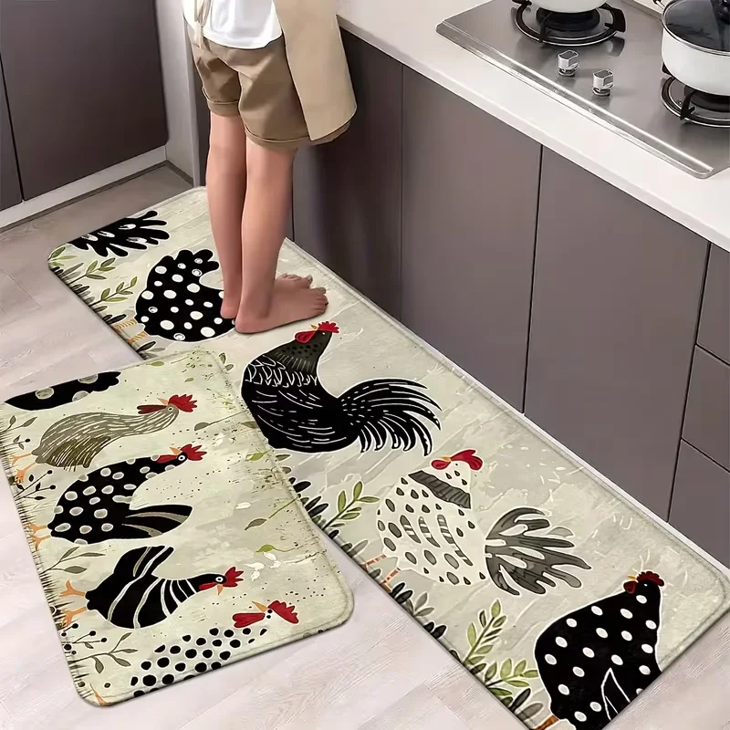 Chicken Cartoon Kitchen Mats Non-Slip Machine Washable Knit Runner Rugs for Home, Sink, Laundry  Standing Mats for Spring Decor