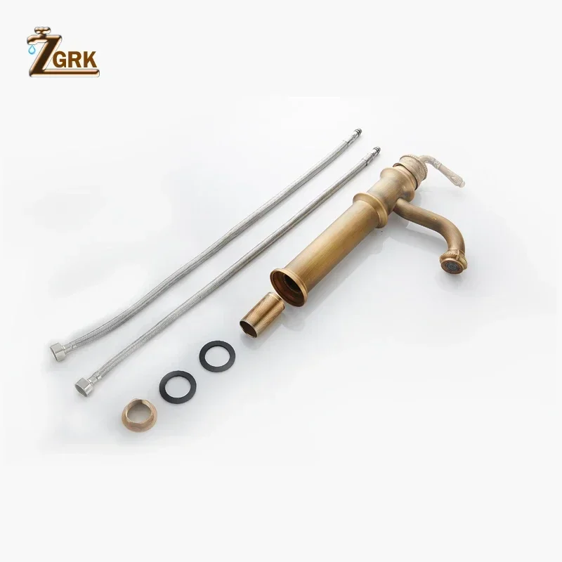

ZGRK Basin Faucets Antique Brass Faucet Bathroom Single Handle Vintage Deck Mount Torneiras Hot Cold Bath Mixer Water Tap
