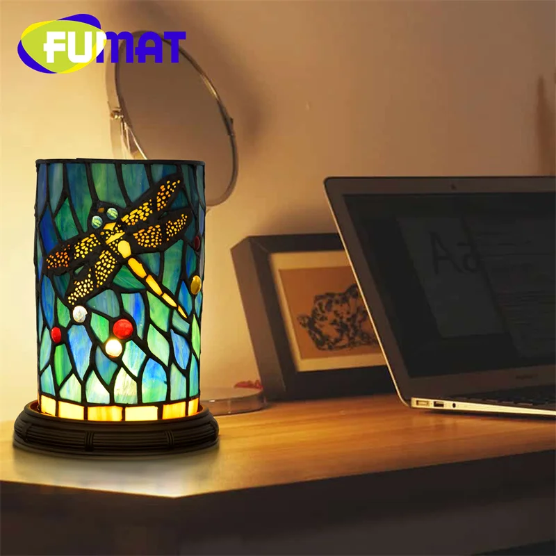 FUMAT Tiffany Table Lamp Gift light American glass decor den bedroom small night light Parrot desktop decor light