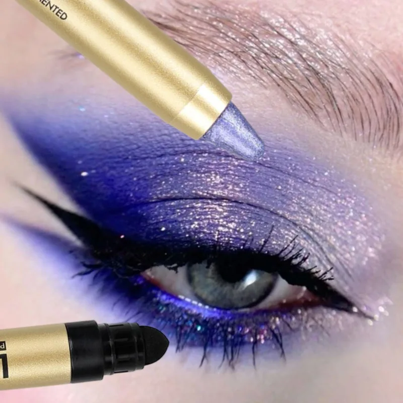 Lápiz de sombra de ojos de tubo dorado multicolor, reflejos de ojos, ilumina los ojos, resistente al agua y al sudor, cosméticos para ojos