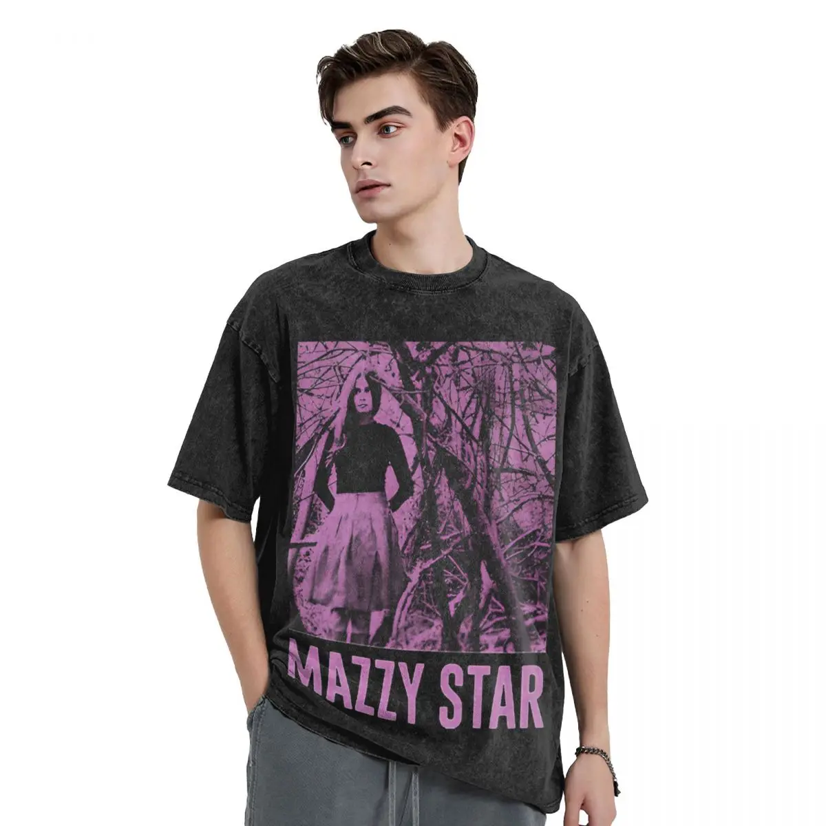 Washed T Shirt Rock Mazzy Star Hip Hop Fashion T-Shirts Harajuku Punk Streetwear Short Sleeve Printed Tops Tee Shirt Men Women