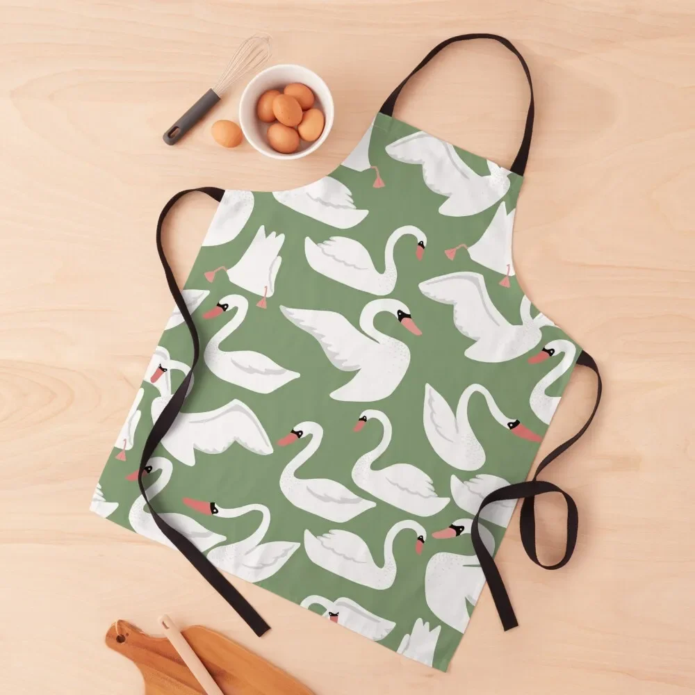 Swan Lake Pattern - green Apron For Cosmetologist Men's Kitchen Cute Kitchen Apron