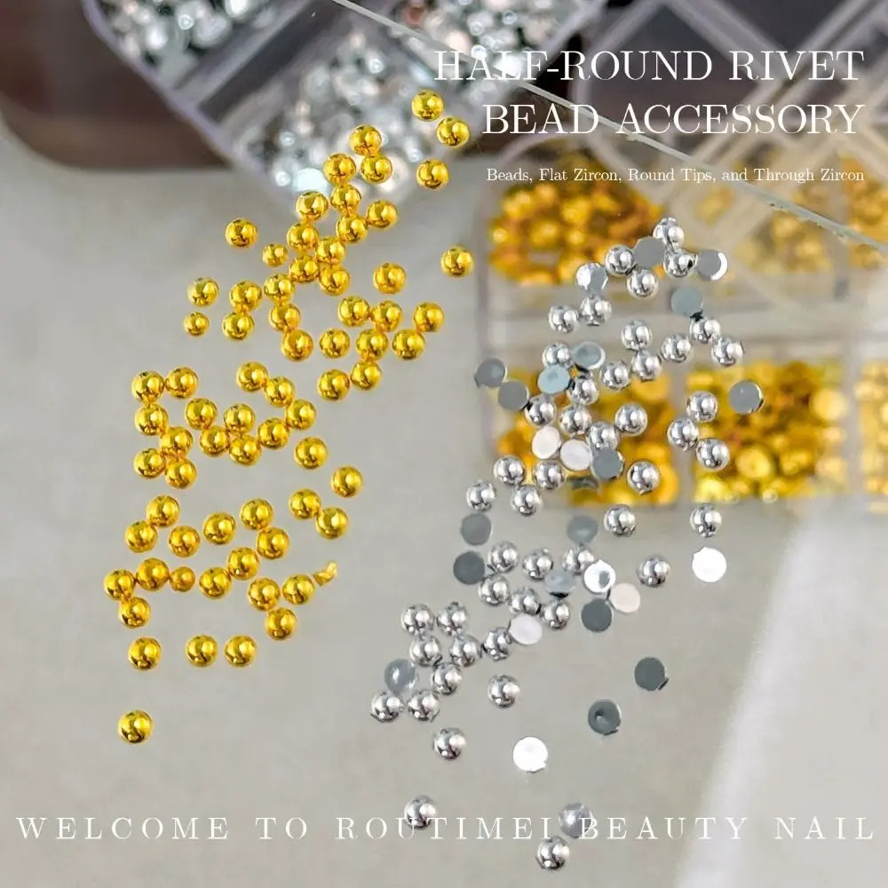 Gold Silver 3D Half Round Pearls Nail Charms Flatback Mixed-Sizes Nail Ornaments Caviar Beads Nail Art Decoration 2