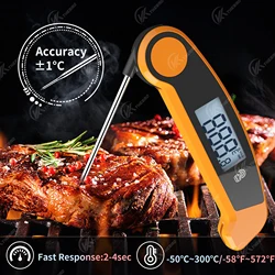 Digital Meat Thermometer with Foldable Probe, Instant Read Kitchen Thermometer for BBQ Grill Cooking –Fast Response 2-4 Sec, ±1