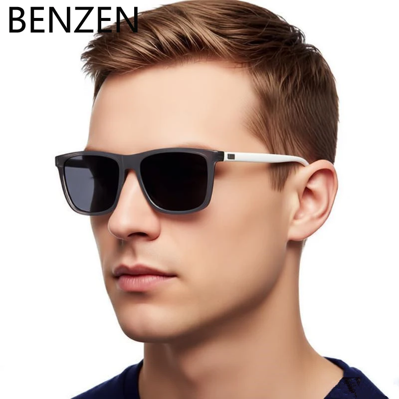 

Новые прямоугольные солнцезащитные очки BENZEN для мужчин, поляризационные солнцезащитные очки Al-Mg, ретро-очки для вождения