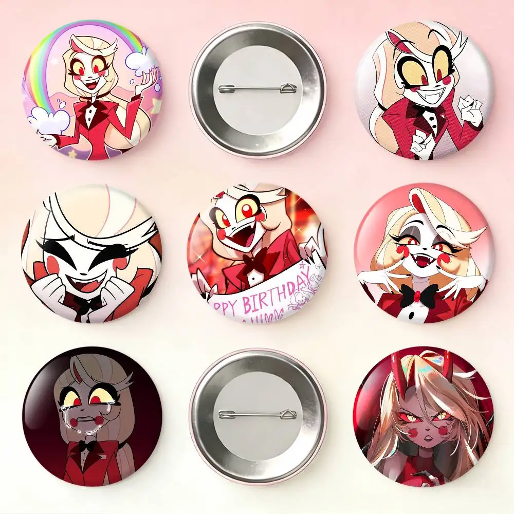 

H-Hazbin H-Hotel Charlie Morningstar Laser Badge Creative Pins Brooch for Bag Clothes Hat Decor Gifts Fans Collect