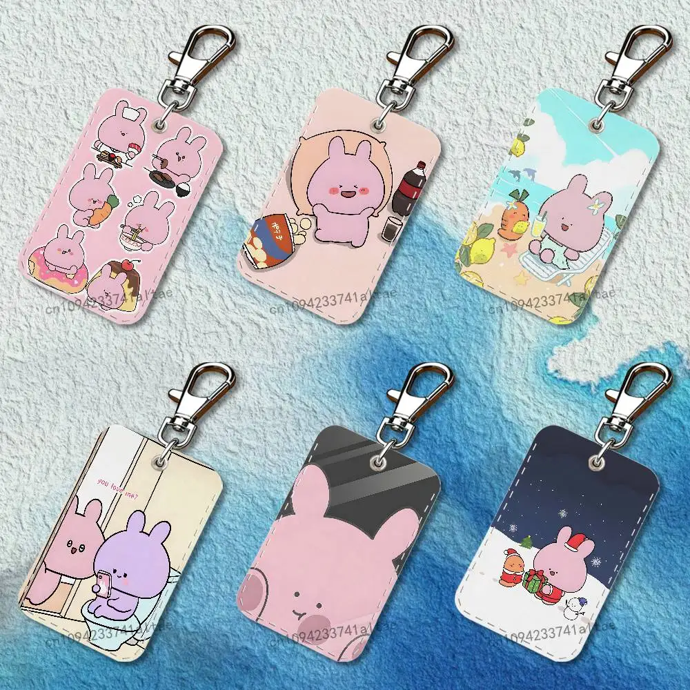 

Cartoon A-Asamimichan Rectangle Access Card Case Leather Card Holder Keychain Key Ring Transportation Card Case