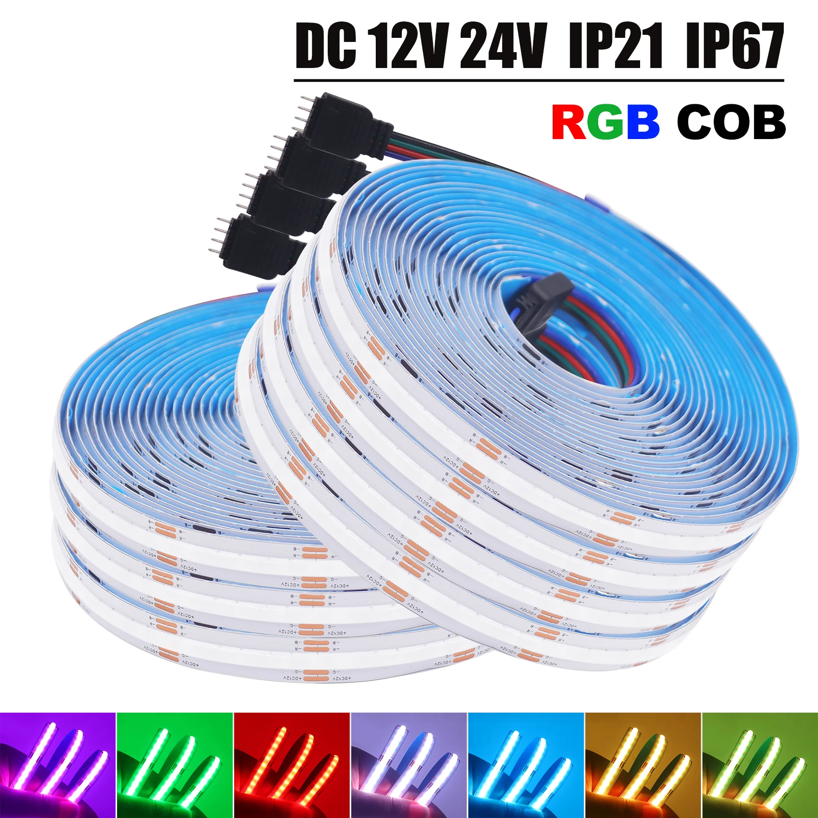 DC 12V 24V 576 840LEDs/M RGB COB LED Strip IP67 Waterproof IP21 TV BackLight Home Decoration Led Tape Diode Flexible Ribbon