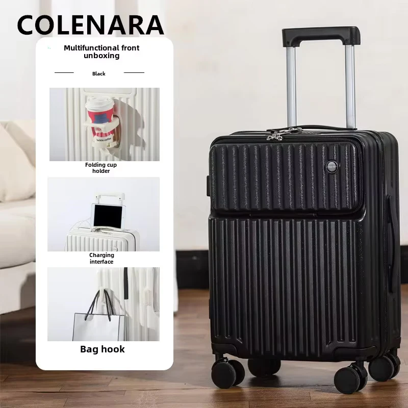 COLENARA Luggage Travel Bag USB Charging Boarding Case Front Opening Laptop Trolley Case 20