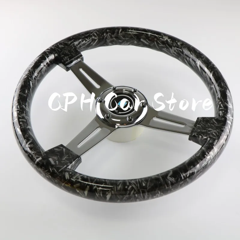 14inch/350mm  Chrome Silver FrameAnti pattern gray or brown Fiber Look ABS Drift Sport Steering Wheel ﻿