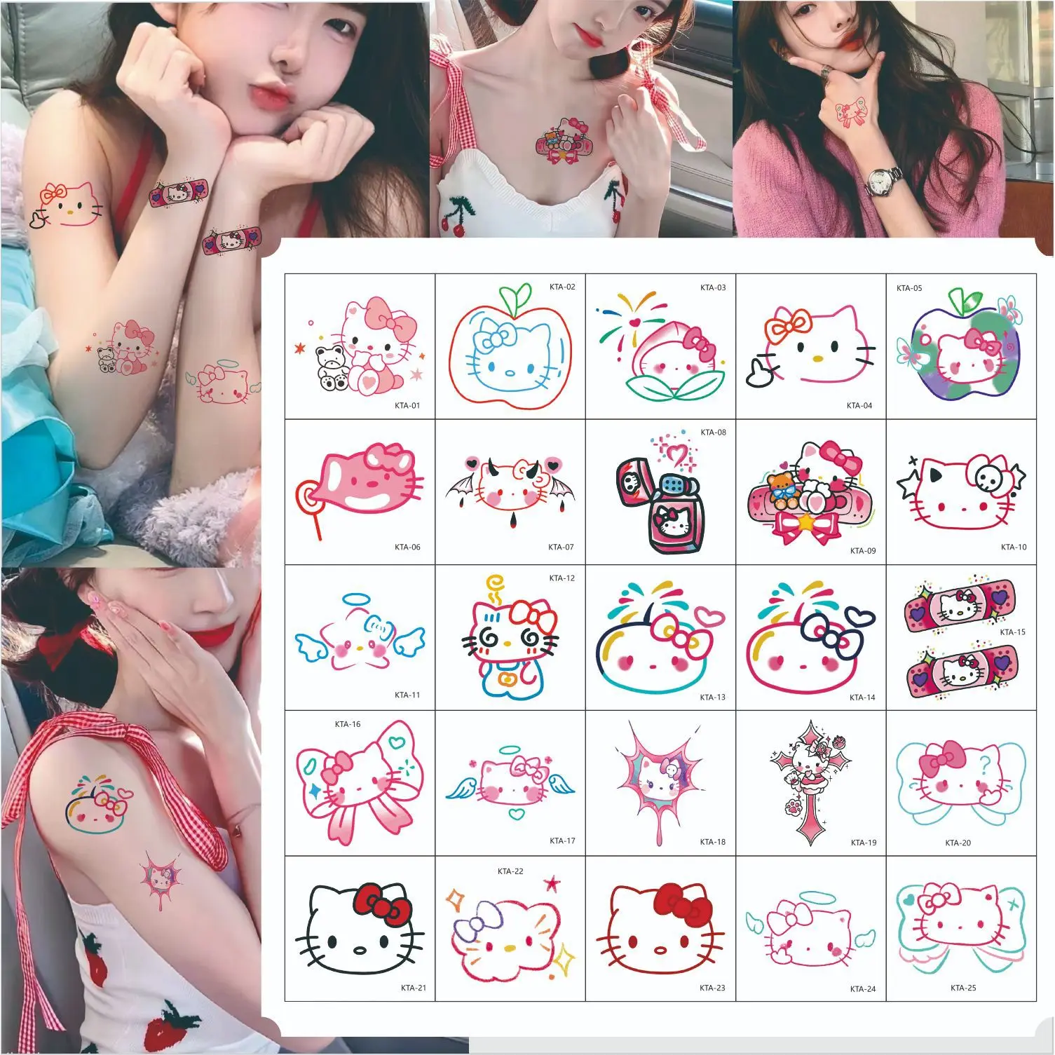 

25pcs/set Sanrio Kawaii Hello Kitty Temporary Tattoo Sticker Fake Cartoon Tattoo For Birthday Gift Art Tattoos Stickers