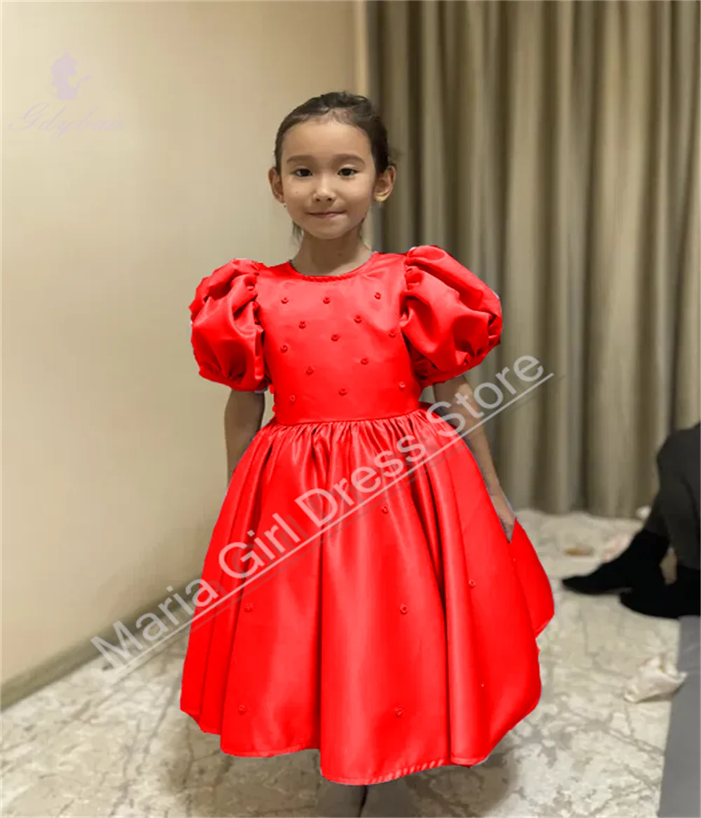 Abito da ragazza di fiori color lavanda, maniche corte a bolle gonfie, adatto per matrimoni, feste di compleanno per bambini, foto