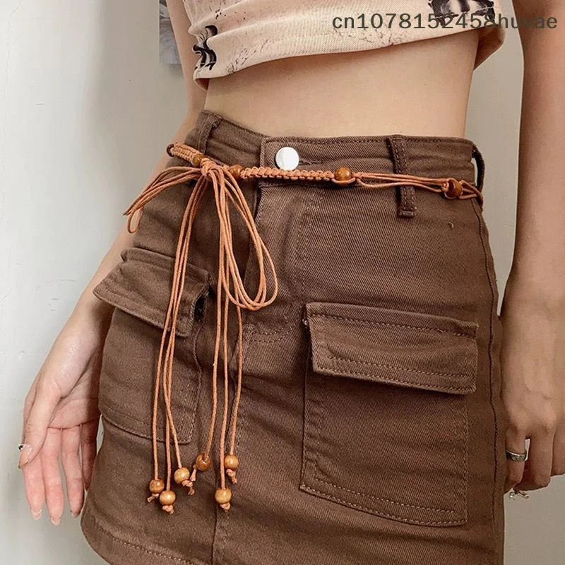 Cordon de taille ethnique polyvalent et simple pour femme, chaîne de taille perlée à pampilles, ceinture décorative vintage pour robe, cadeaux