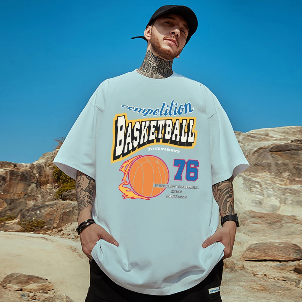 Competition Basketball Tournament 76 Men Cotton T-Shirts Vintage Street Hip Hop Tee Clothing O-Neck Casual Top Mans Short Sleeve