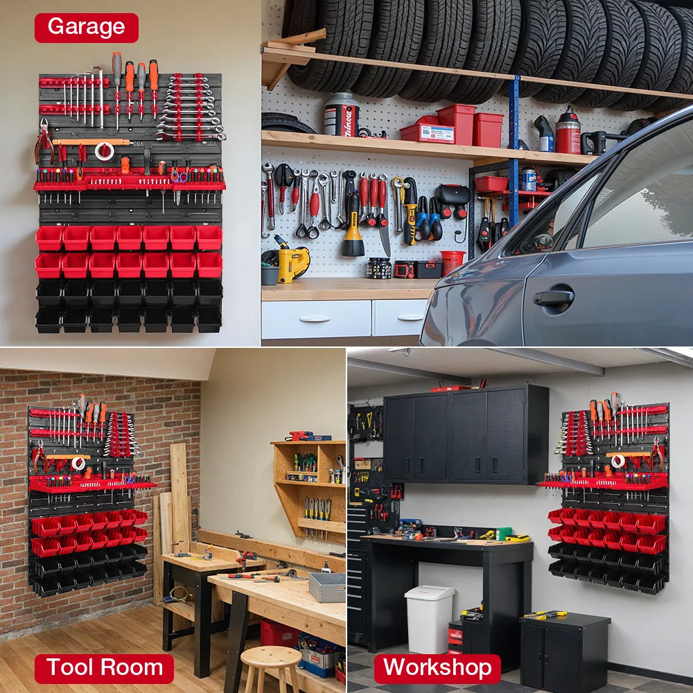 Tools Wall Storage Shelf Tool Holders 28 Stacking Boxes Wall Mounted Tool Rack Multi-Function Storage System for Workshop Garage