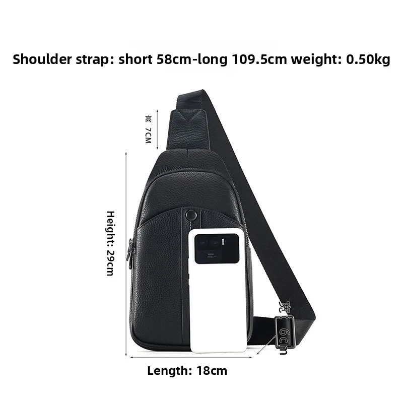 صدر كروس للرجال من الجلد الأصلي الراقي بنمط ليتشي للتنقل والاستخدام الكاجوال، حقيبة صدر سوداء ذات سعة كبيرة #4