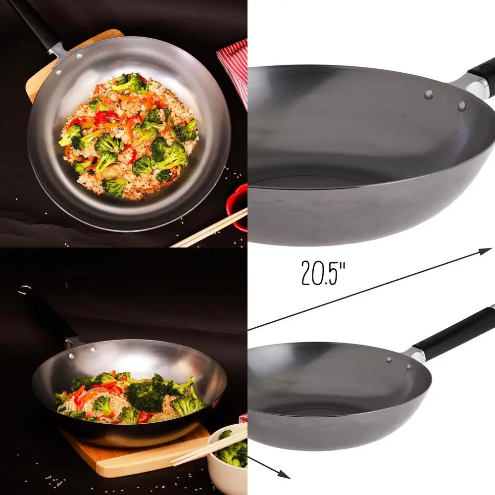 

12-дюймовая профессиональная сковорода-вок из углеродистой стали с прочной фенольной ручкой